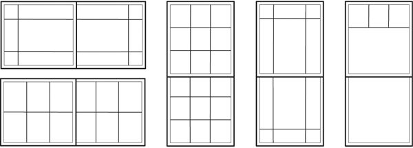 Typical patterns for Single Slider, Single Hung, Double Slider and Double Hung style windows