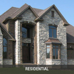 Large multi peaked grey stone home. Click here to view the residential projects section of the architectural portfolio