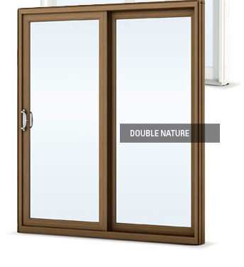 two panel walnut coloured DoubleNature patio door